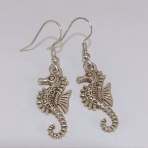 Silver Seahorse Charm Earrings